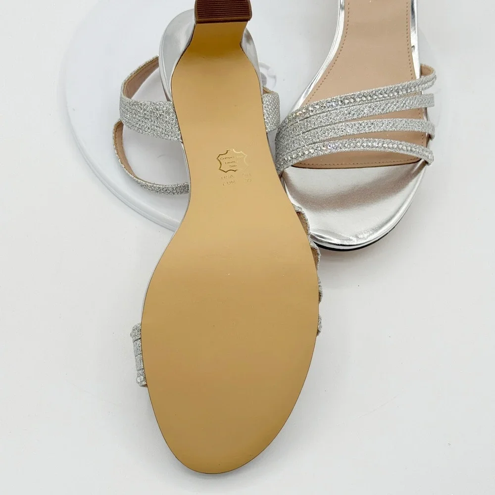 Nina Nelena Silver Glitter Size 9 Womens Strappy Kitten Heel Sandal NEW no box